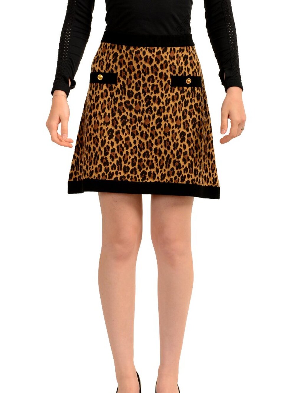 Versace Women's Leopard Print Jacquard Knit Mini Skirt US M IT 42